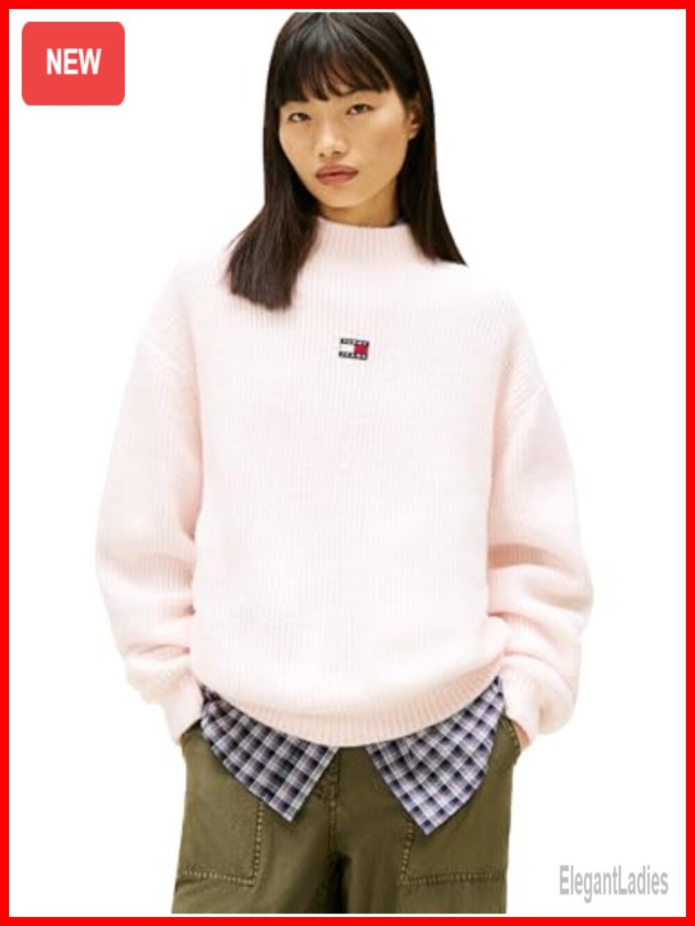 Wool Blend Mock Neck Pullover Sweater Embroidered Logo